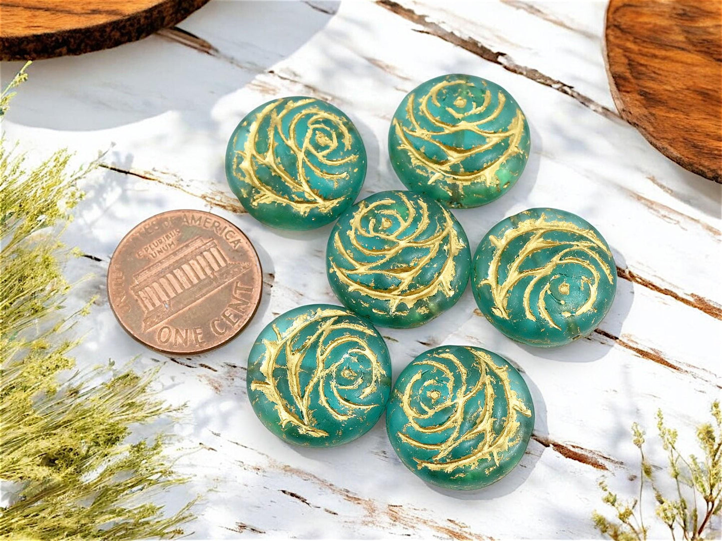 Czech Glass Beads - Flower Beads - Floral Bead - Rose Beads - Flower Coin Bead - 17mm - 6pcs - (5376)