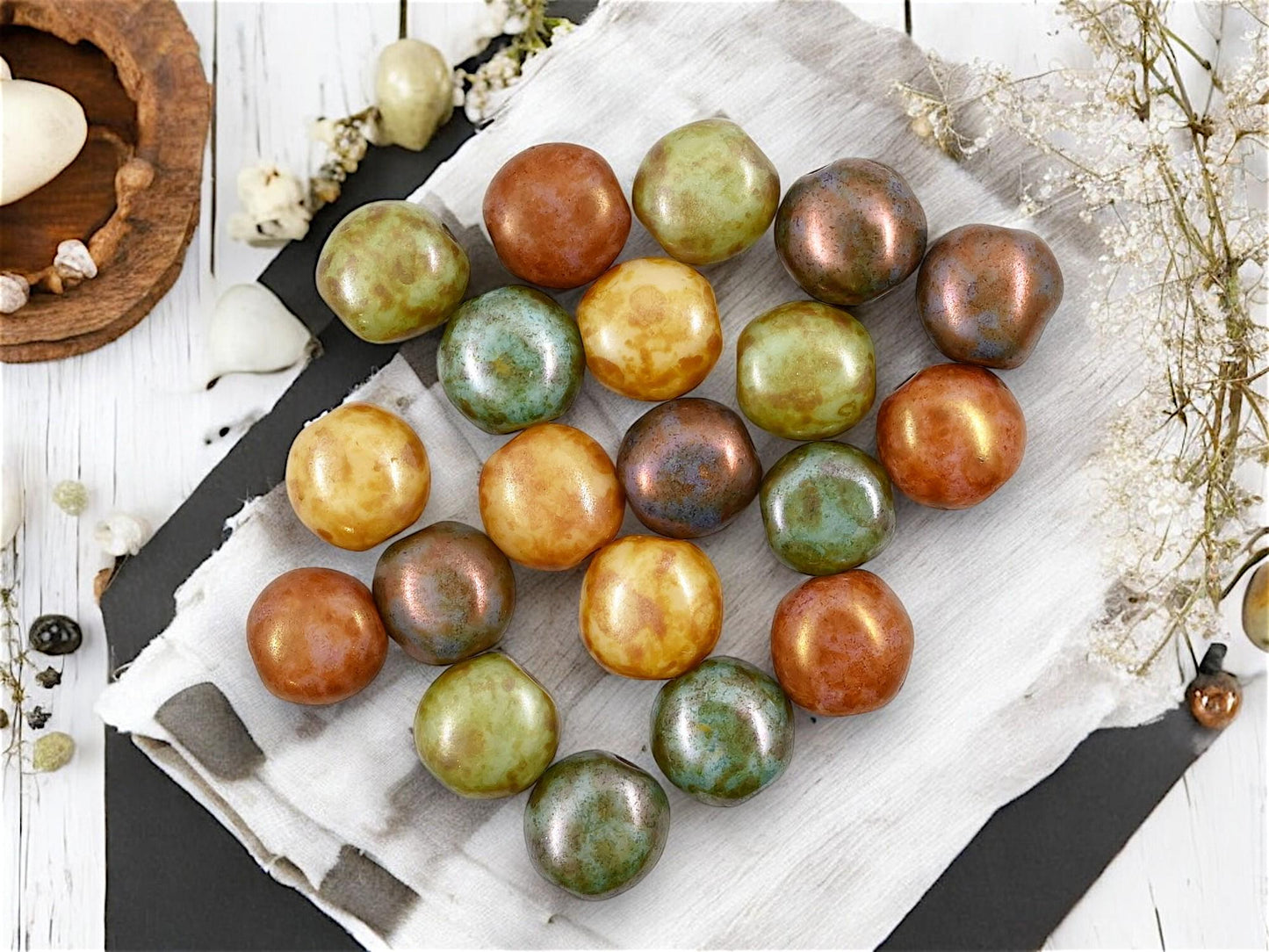 Picasso Beads - Czech Glass Beads - Old Stock Beads - Lentil Coin Beads - 8mm - 20pcs - (B694)