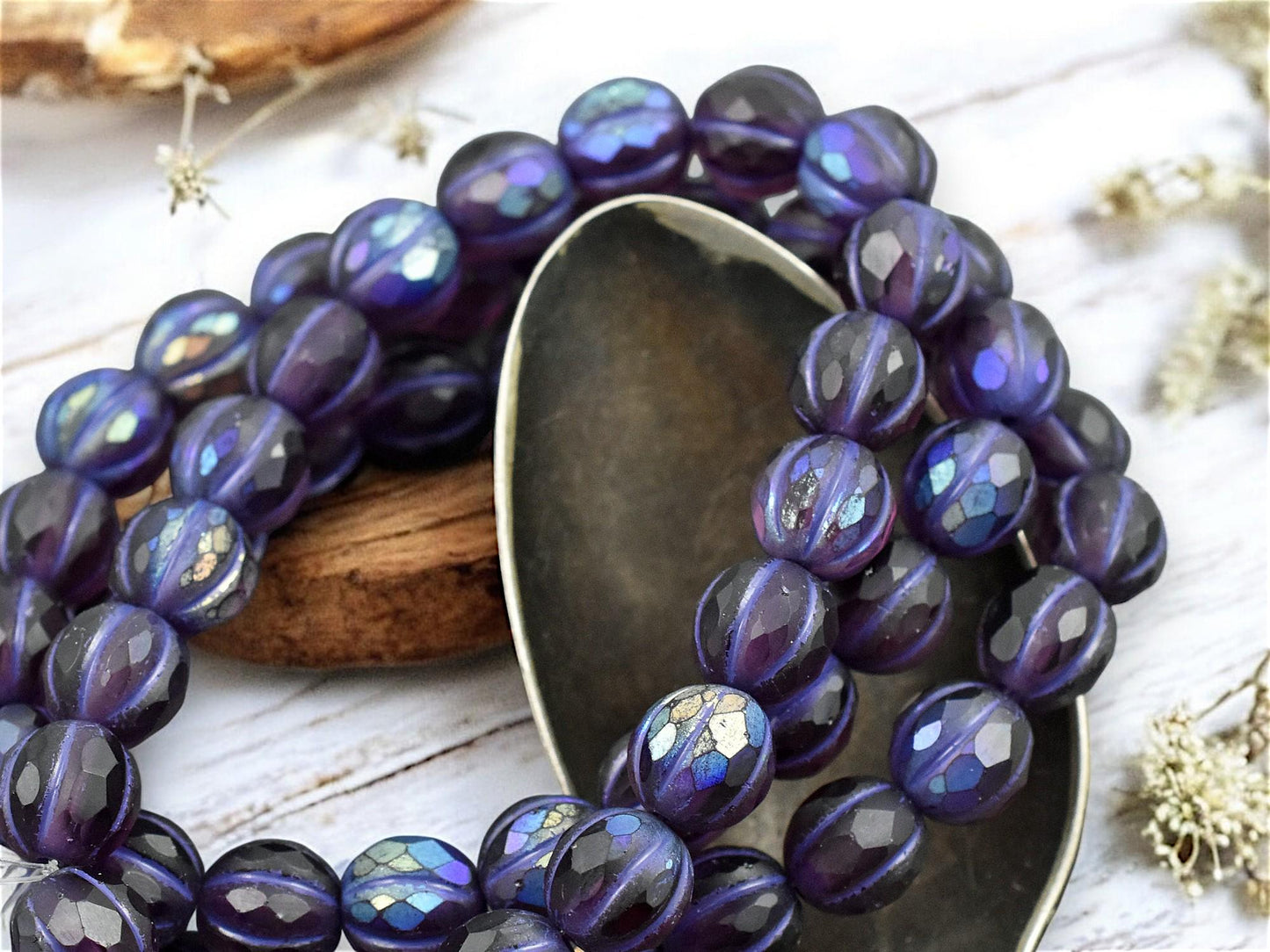 *20* 8mm Purple Washed Matte Purple AB Faceted Round Melon Beads