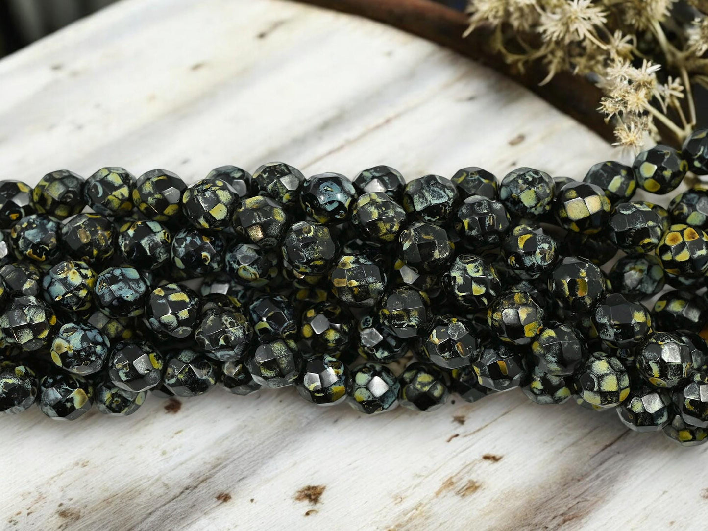 Picasso Beads - Czech Glass Beads - 8mm Beads - Round Beads - Fire Polished Beads - 25pcs - (2867)