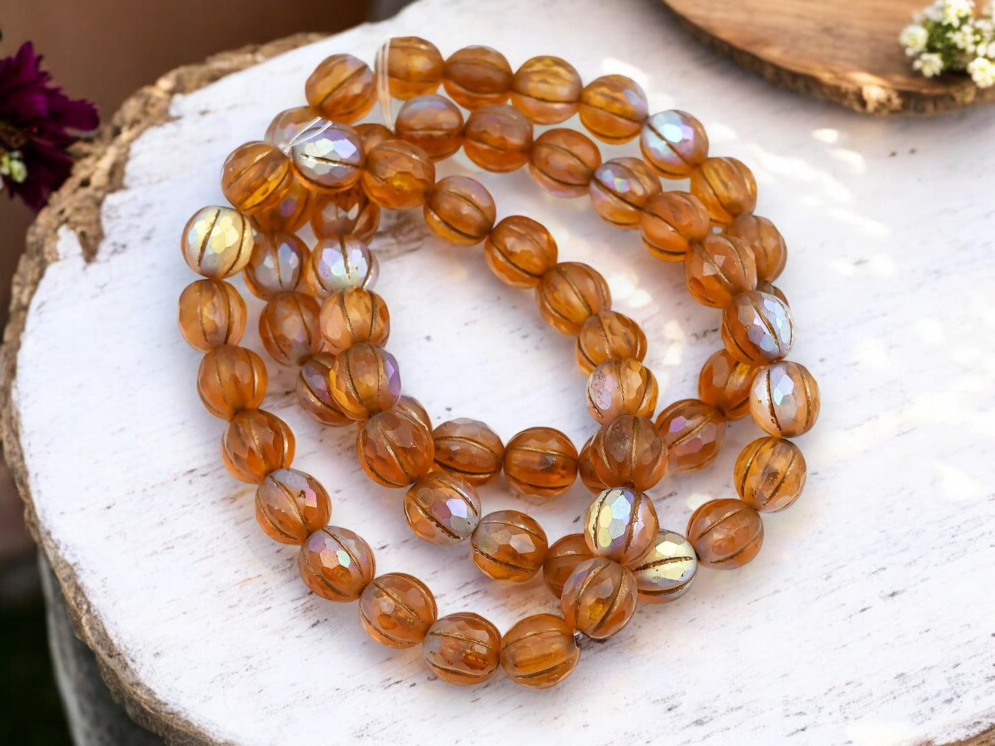 Picasso Beads - Czech Glass Beads - Melon Beads - Faceted Melon - Round Beads - 8mm - 20pcs - (3729)