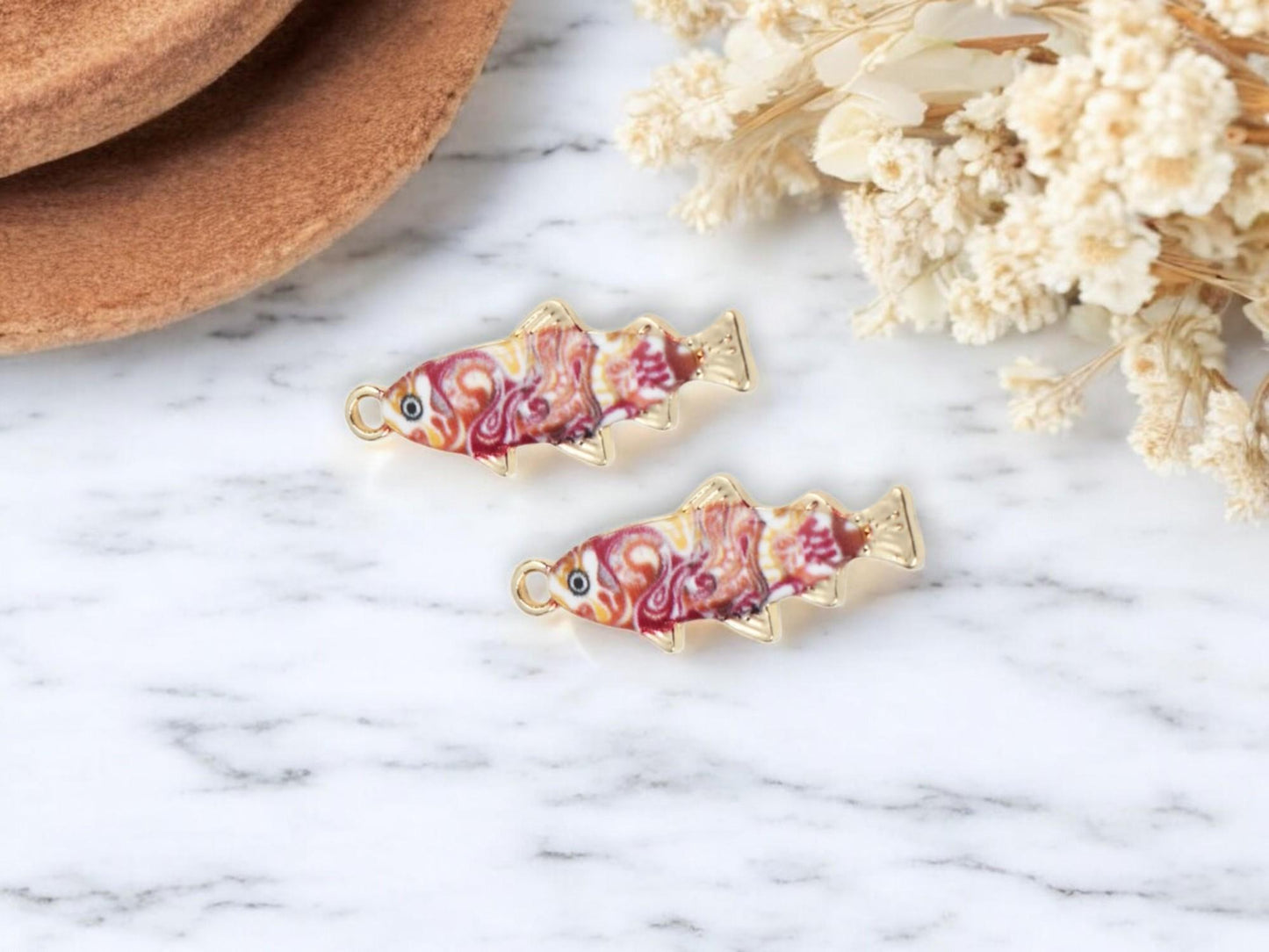 27x11mm Gold Plated Multicolor Enamel Fish Charms