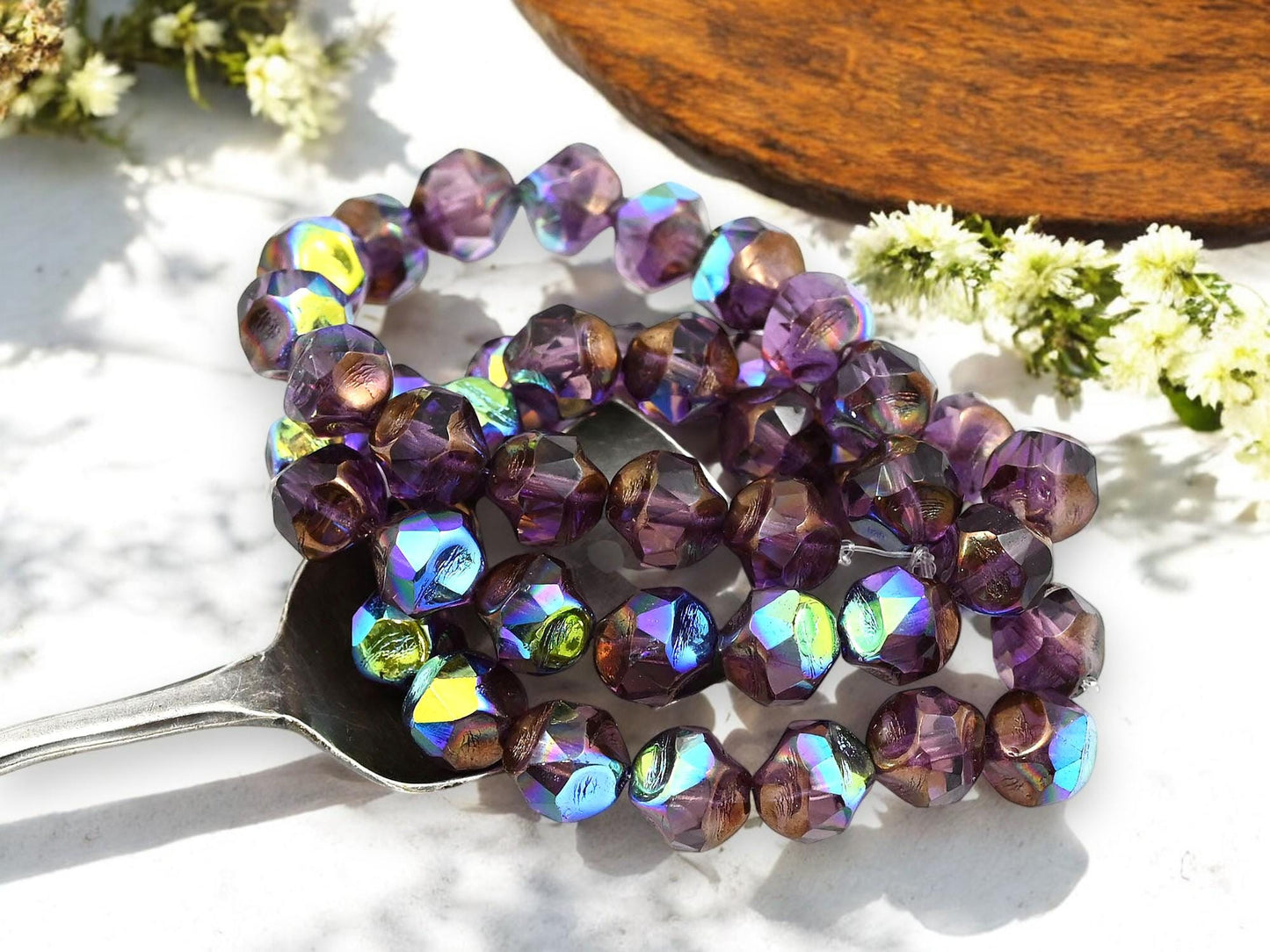 Czech Glass Beads - Picasso Beads - Central Cut - Round Beads - Baroque Beads - 9mm - 15pcs - (3215)