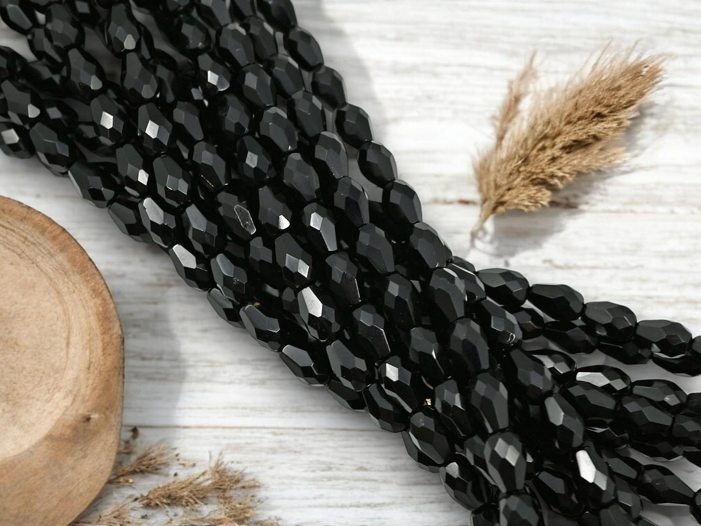 Czech Glass Beads - Tear Drop Beads - Fire Polished Beads - Black Beads - Faceted Beads - 10x6mm - 20pcs - (B860)