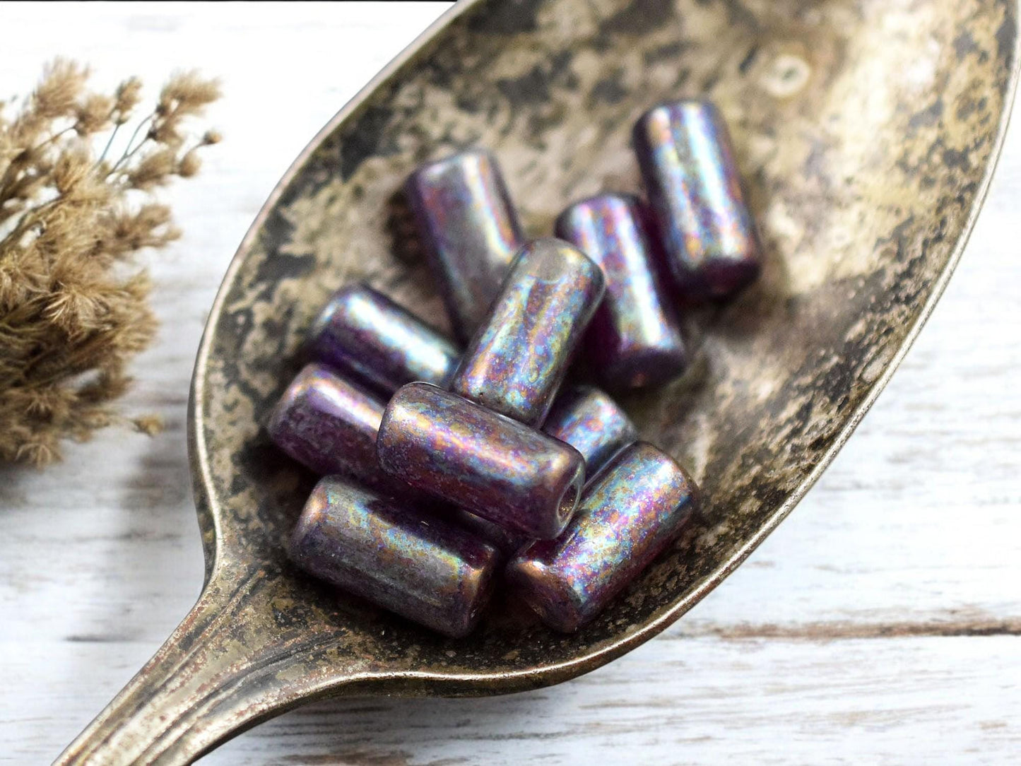 *10* 14x7mm Metallic Purple MOP Large Hole Tube Beads