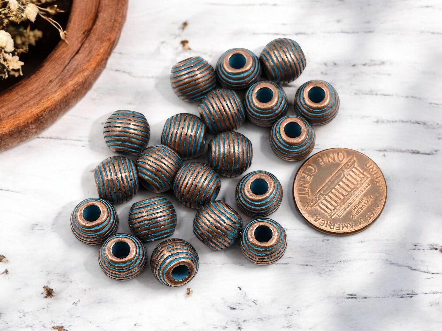 Metal Beads - Patina Beads - Copper Beads - Large Hole Spacer Beads - Metal Spacers - 10x9mm - 20pcs - (B859)