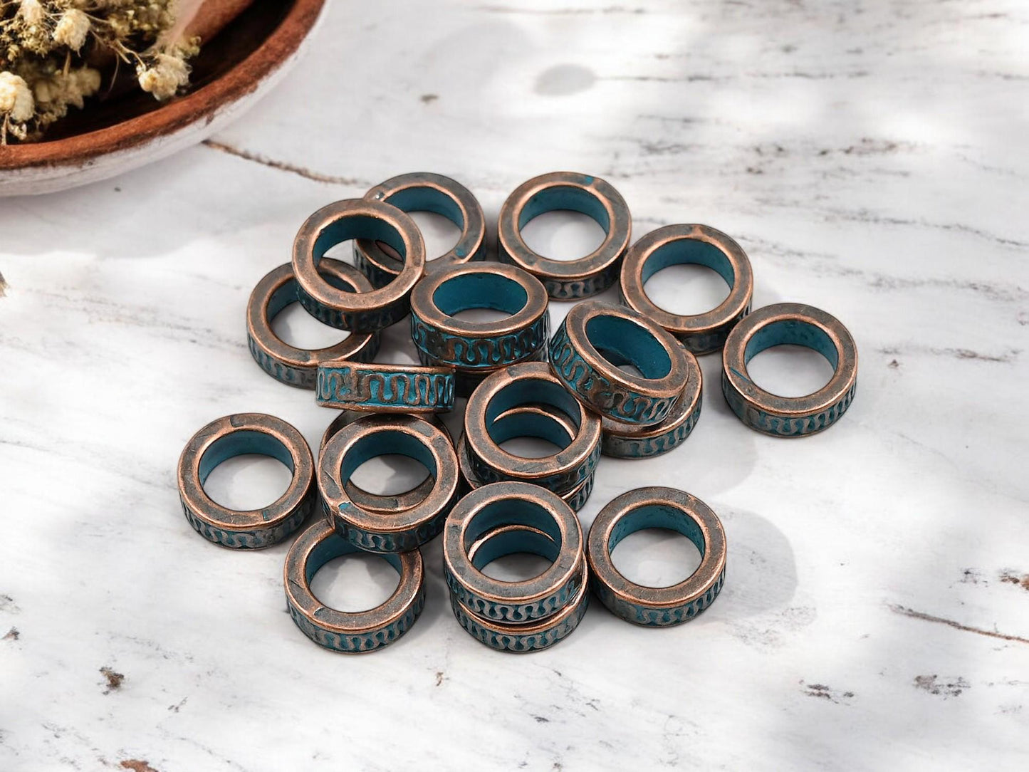 Metal Beads - Large Hole Beads - Patina Beads - Copper Beads - Spacer Beads - Metal Spacers - 11x3.5mm - 20pcs - (B394)