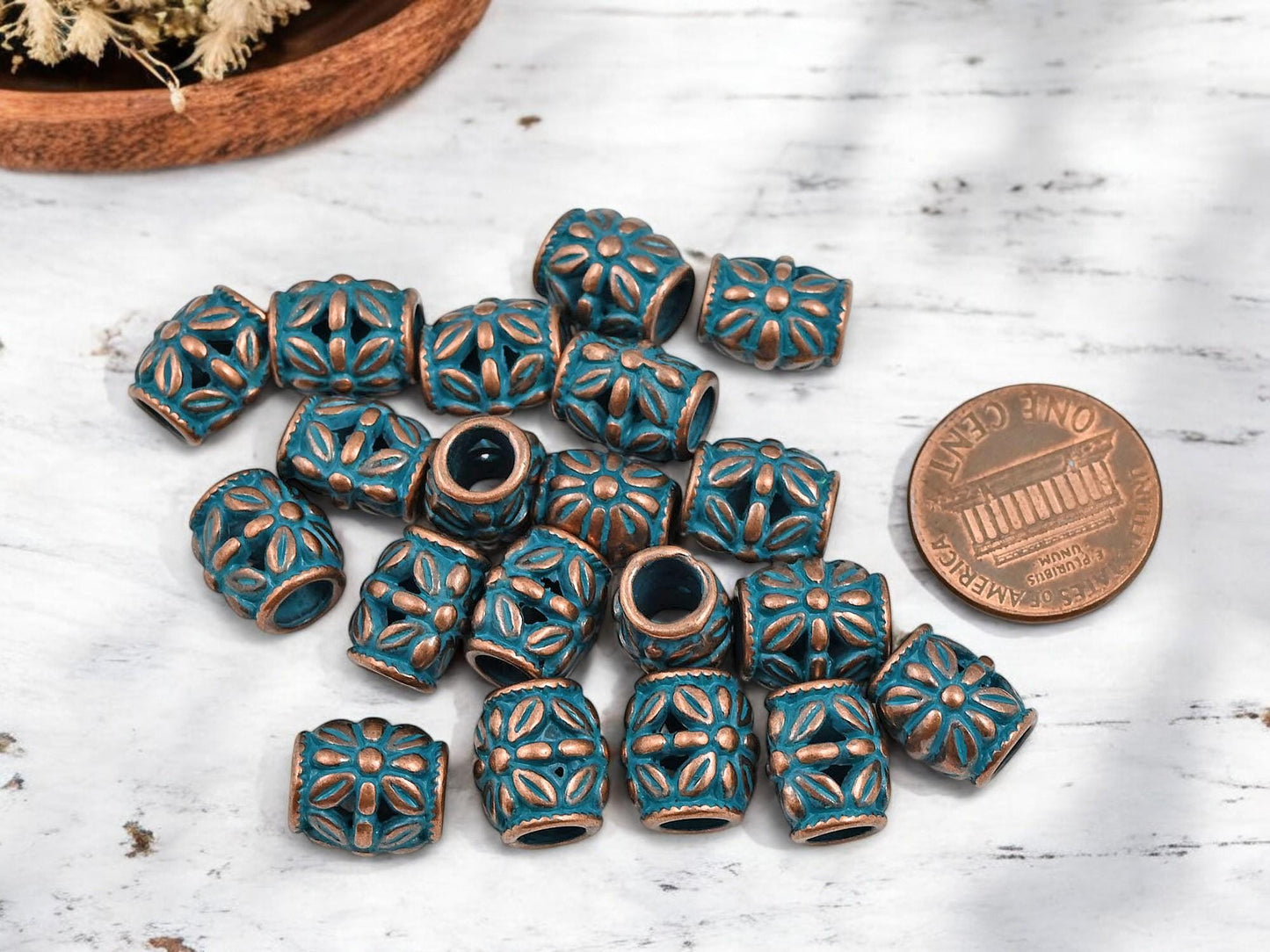 Metal Beads - Large Hole Beads - Patina Beads - Copper Beads - Spacer Beads - Metal Spacers - 11x10mm - 20pcs - (B434)