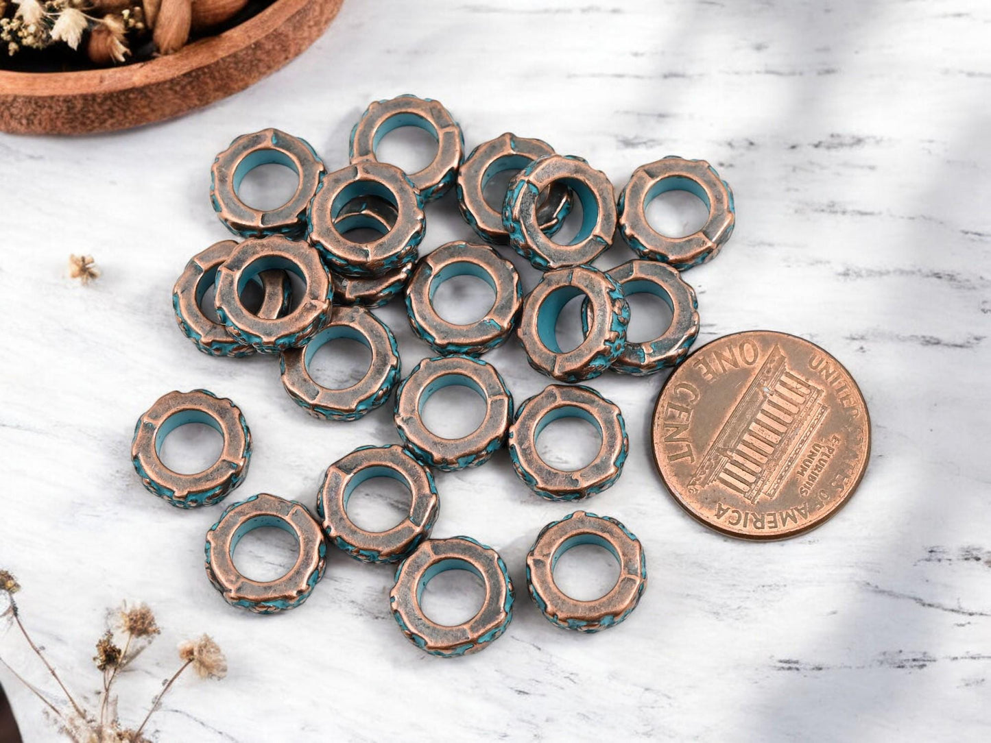 Metal Beads - Large Hole Beads - Patina Beads - Copper Beads - Spacer Beads - Metal Spacers - 10x3mm - 20pcs - (B281)