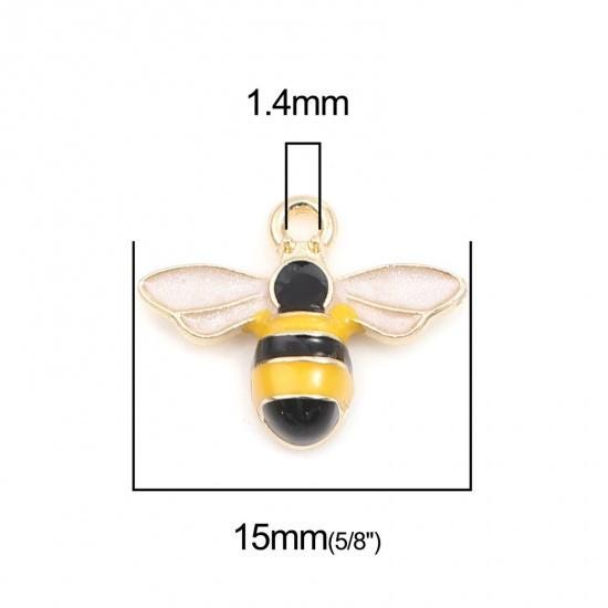 Bee Charms - Gold Charms - Enamel Charms - Metal Charms - 10pcs - 15x12 - (2586)