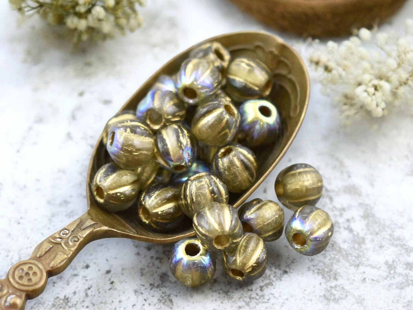 *25* 6mm Gold Washed Crystal Amber AB Large Hole Melon Beads