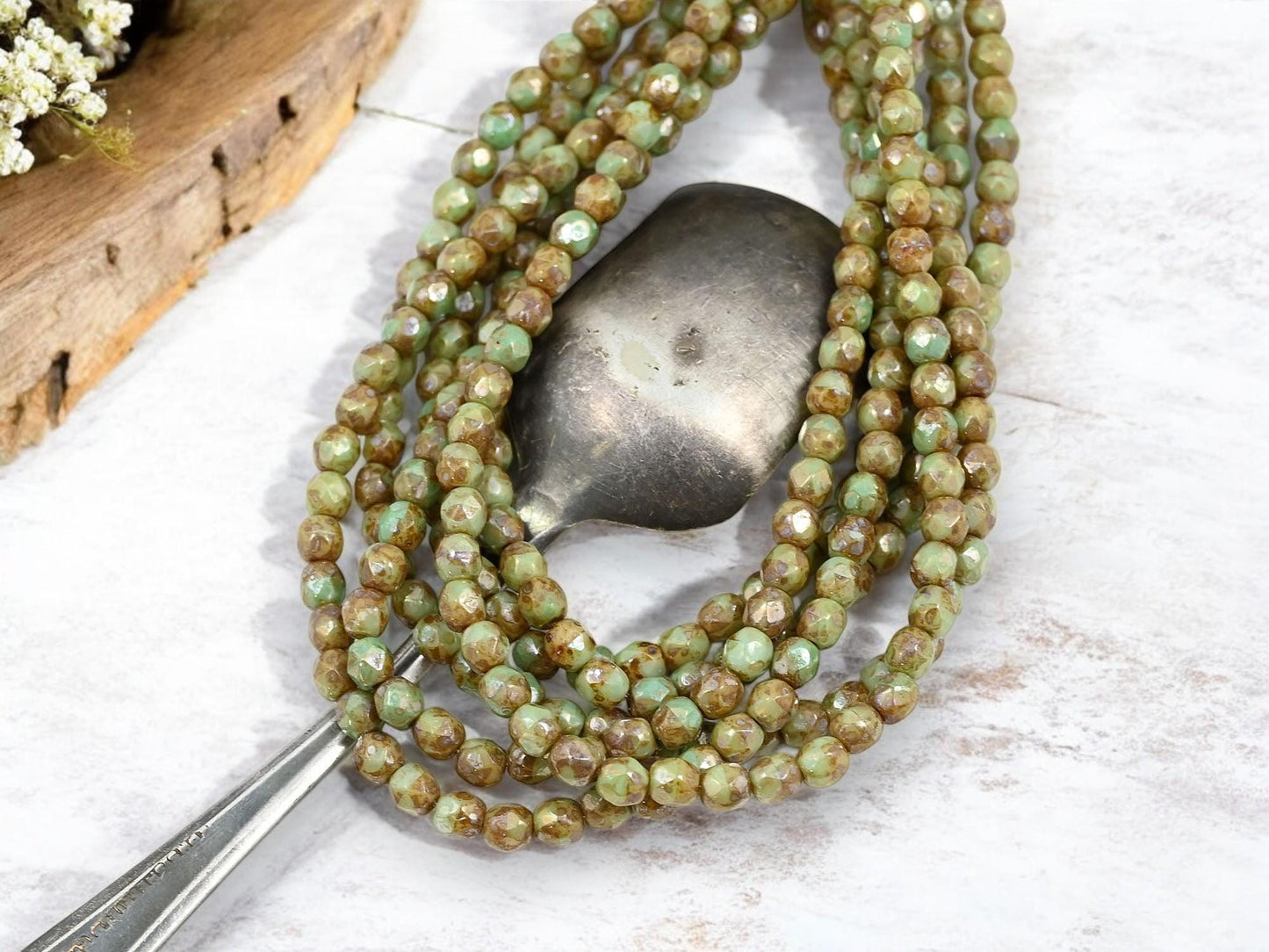 *50* 4mm Silver Mercury Washed Turquoise Chocolate Picasso Fire Polished Round Beads