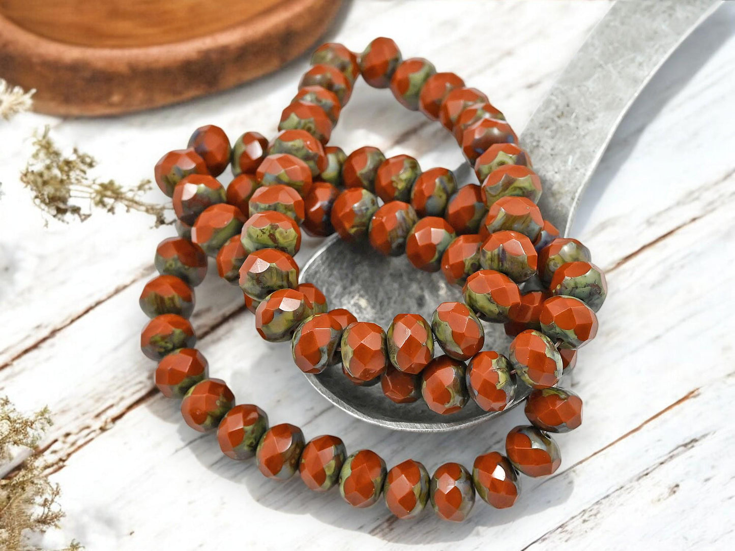 Czech Glass Beads - Rondelle Beads - Picasso Beads - Fire Polished Beads - 6x8mm - 25pcs - (5464)