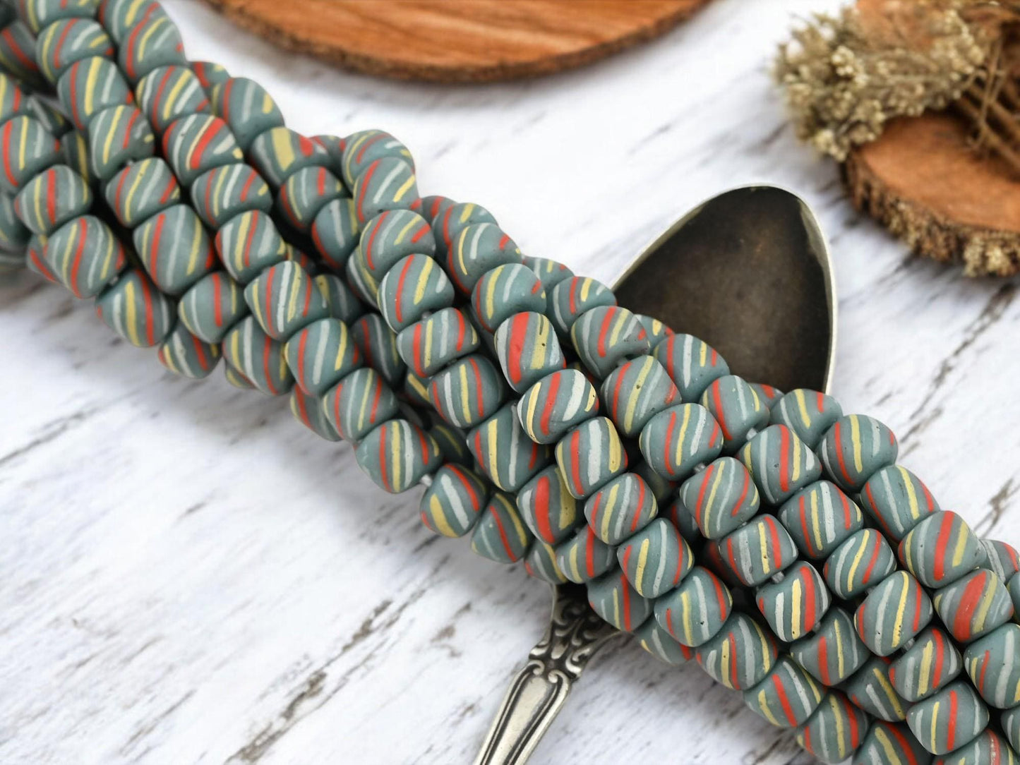 Goosberry Beads - Indondesian Glass Beads - Seed Beads - Java Glass Beads - Striped Seed Beads - 6-8mm - 24" Strand - (403)