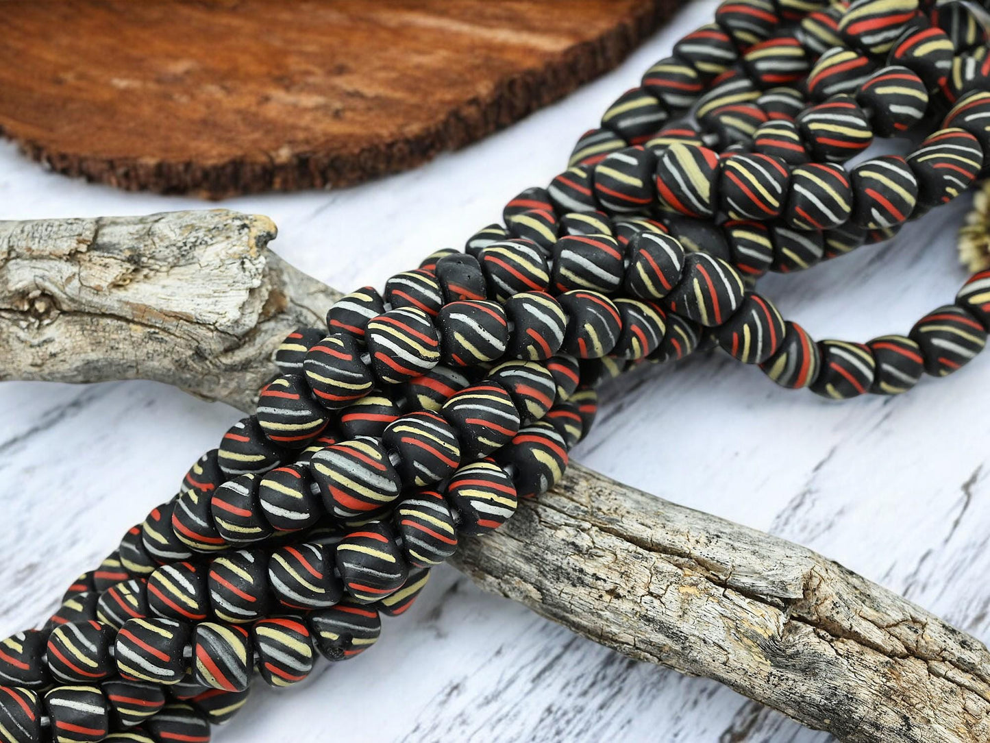 Indondesian Glass Beads - Seed Beads - Java Glass Beads - Striped Seed Beads - 6-8mm - 24" Strand - (5601)