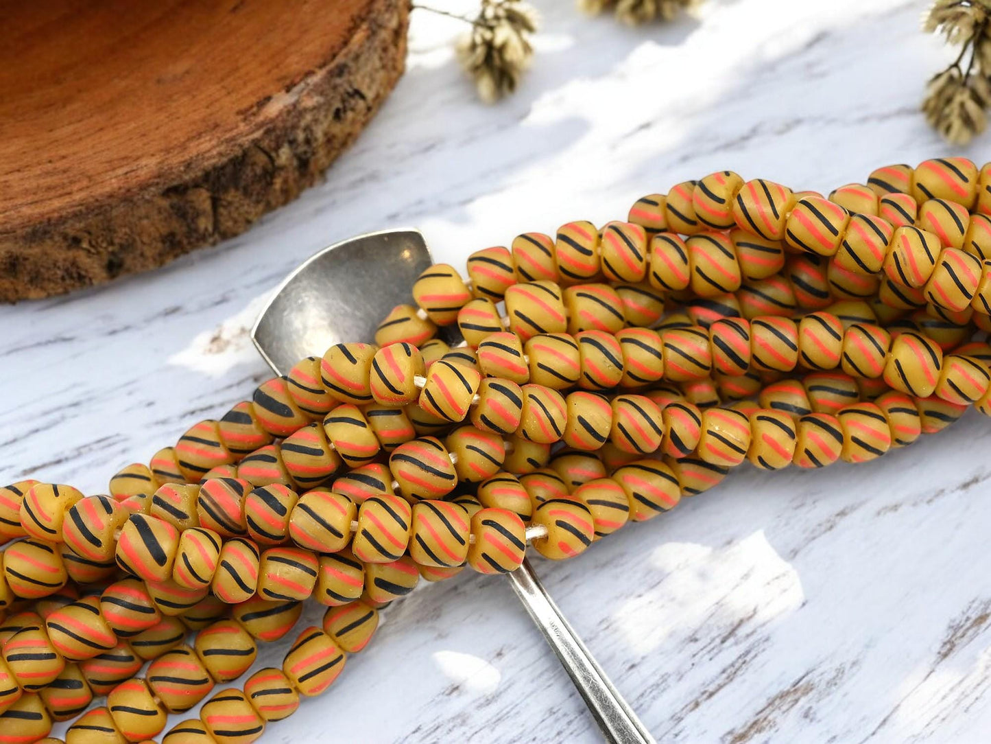 Java Glass Beads - Goosberry Beads - Indondesian Glass Beads - Seed Beads - Striped Seed Beads - 6-8mm - 24" Strand - (B728)