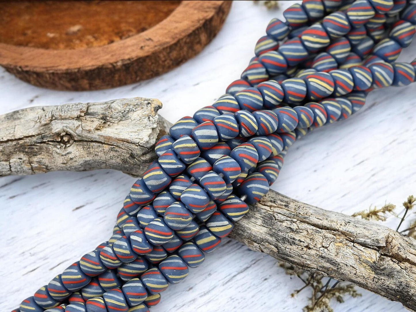 Recycled Glass Beads - Indondesian Glass Beads - Seed Beads - Java Glass Beads - Striped Seed Beads - 6-8mm - 24" Strand - (1984)