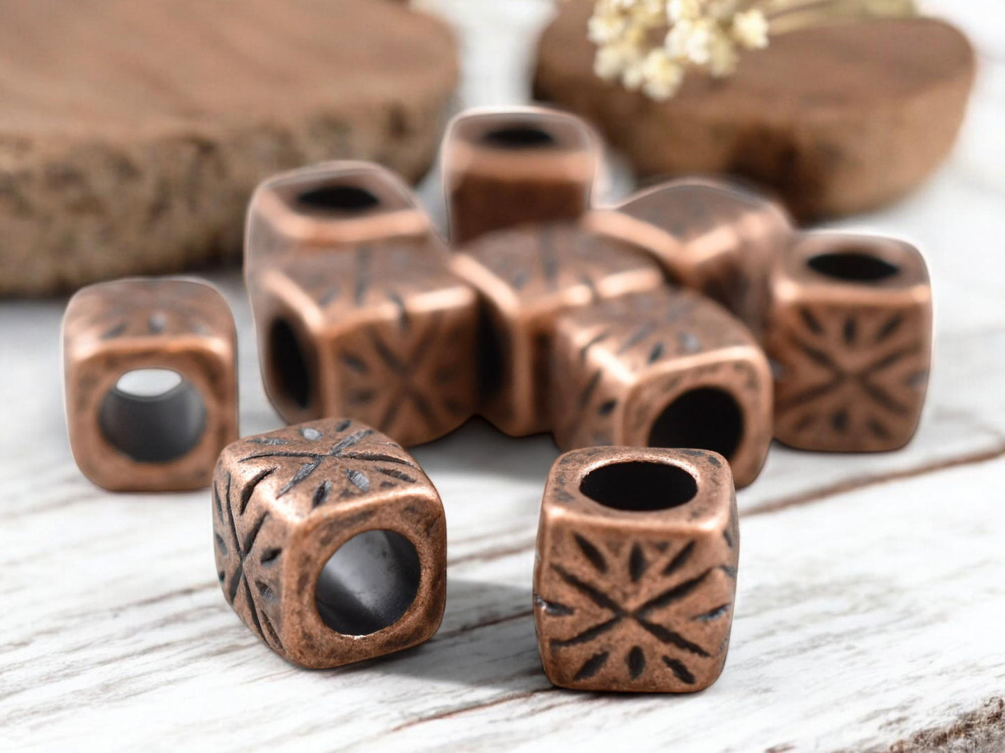 *20* 9mm Antique Copper Large Hole Rounded Cube Beads