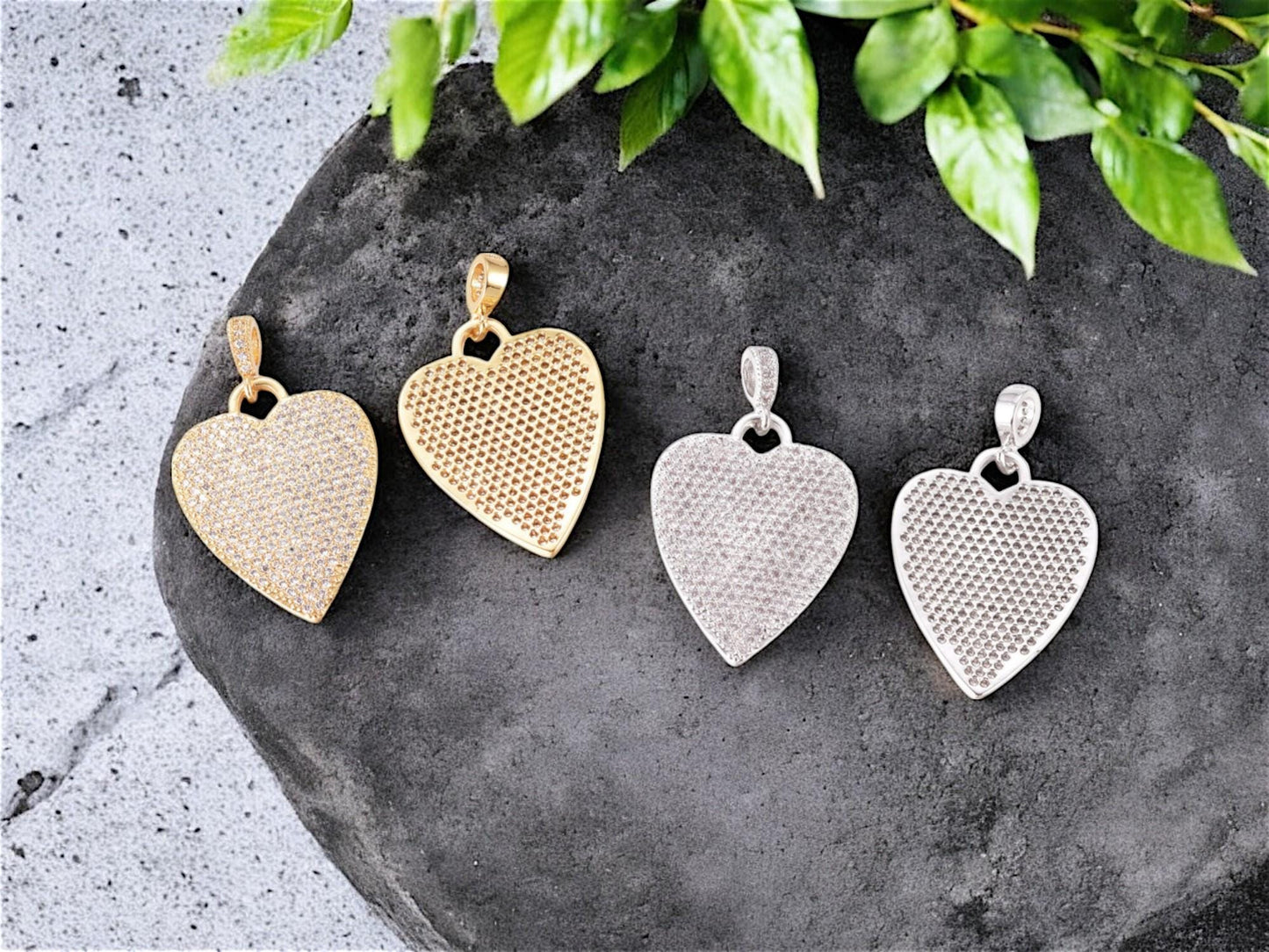 Heart Charms - Rhinestone Charms - Metal Charms - Micro Pave - Cubic Zirzonia - 22mm - 1pc