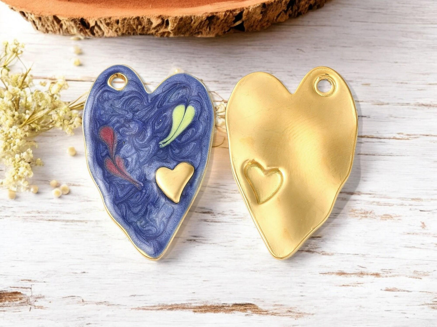 Heart Pendant - Enamel Charms - Heart Charms - Metal Charms - Love Charms - 36x24mm - 1pc