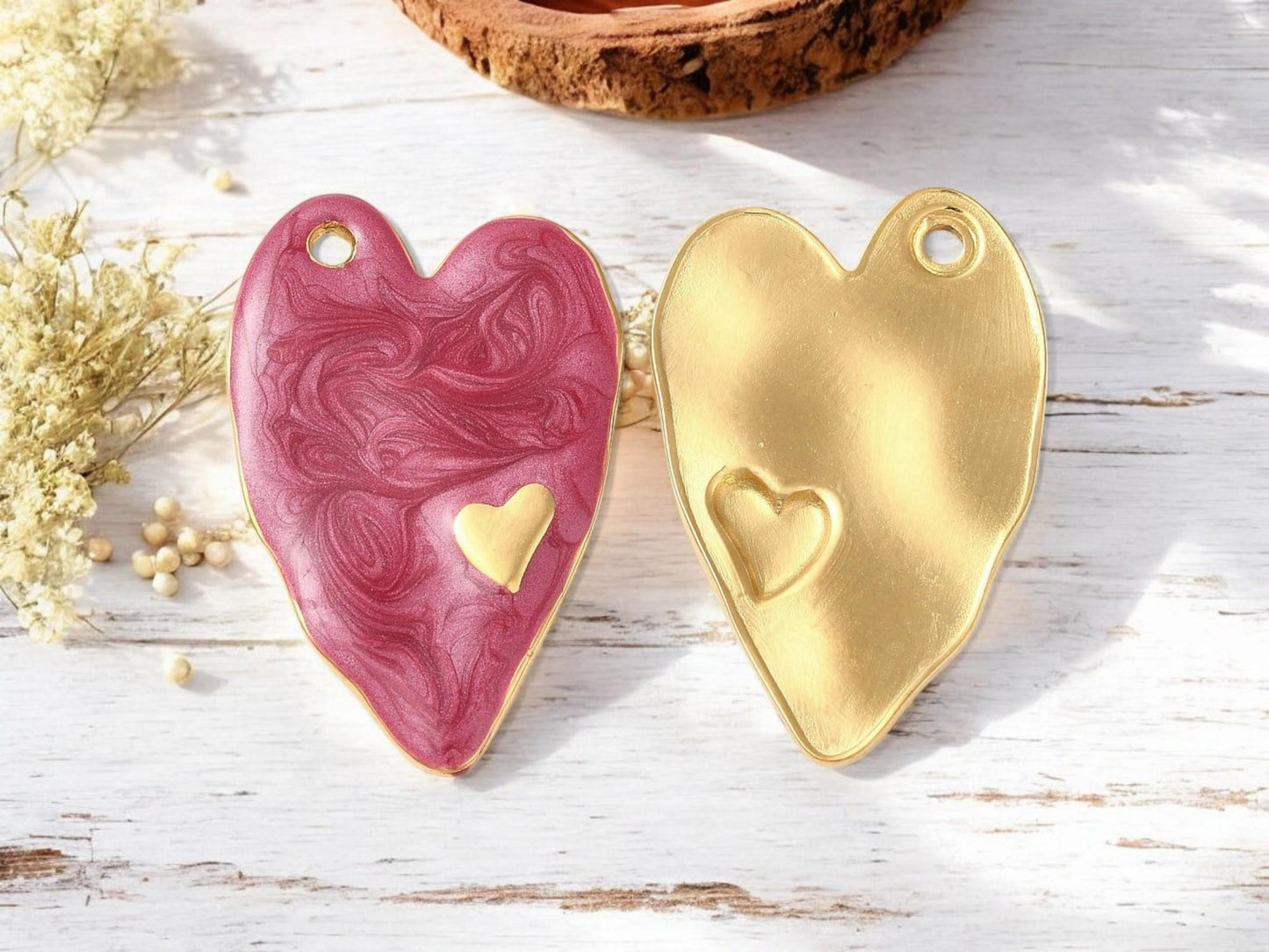Heart Pendant - Enamel Charms - Heart Charms - Metal Charms - Love Charms - 36x24mm - 1pc