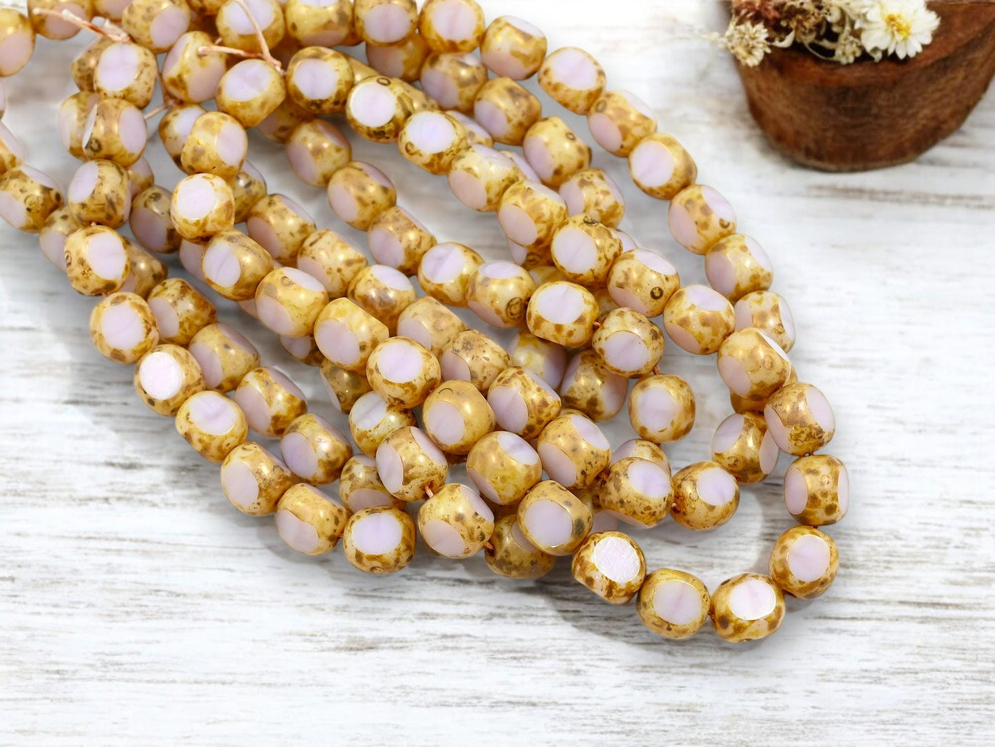 Czech Glass Beads - Picasso Beads - 3 Cut Round Beads - Old Stock Beads - 8mm - 25 Beads - (4024)