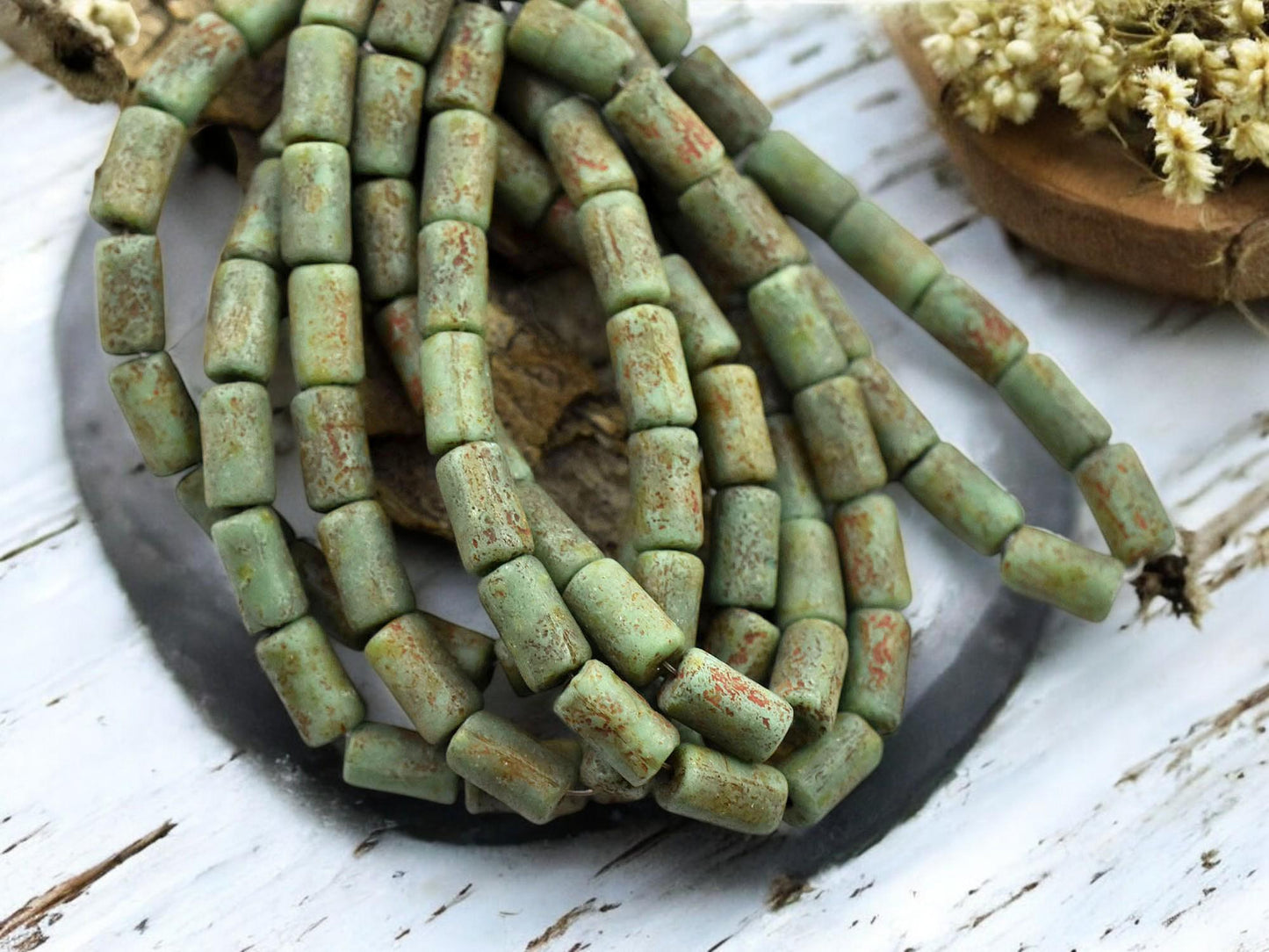 *16* 9x5mm Etched Turquoise Picasso Tube Beads