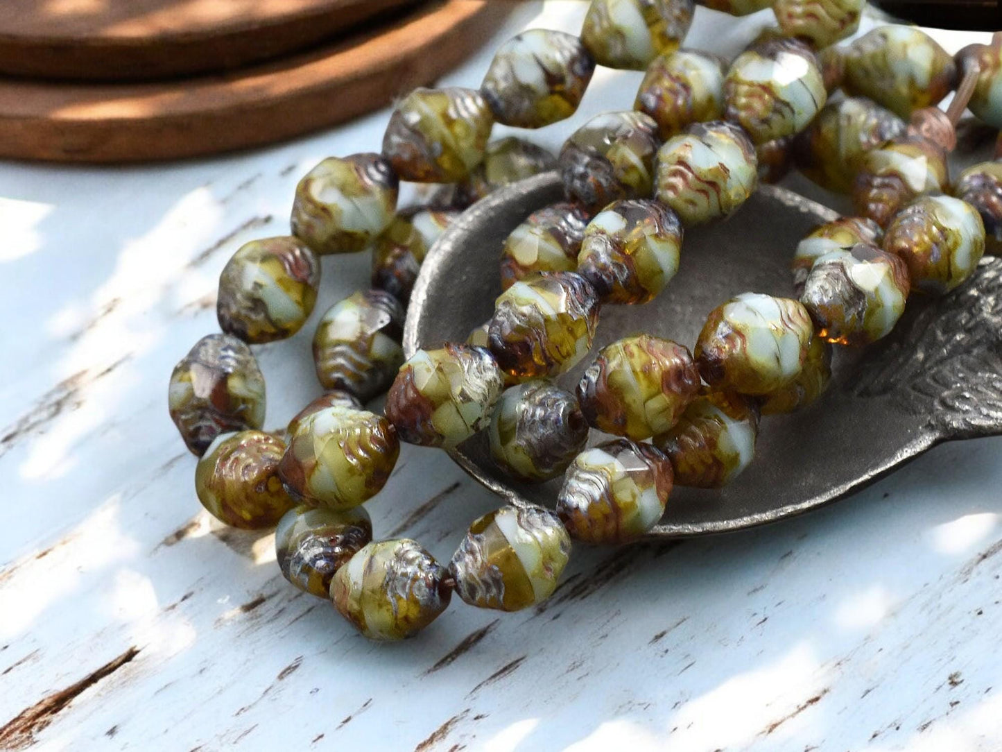 *15* 6x8mm Blended Turquoise Topaz Picasso Oval Cathedral Beads