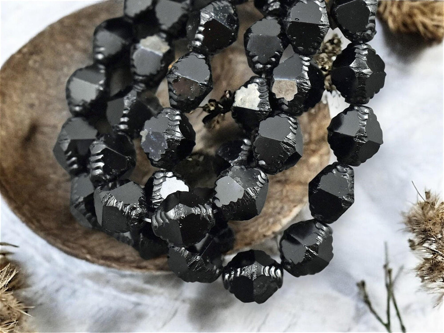 *15* 10x8mm Jet Black Faceted Bicone Beads