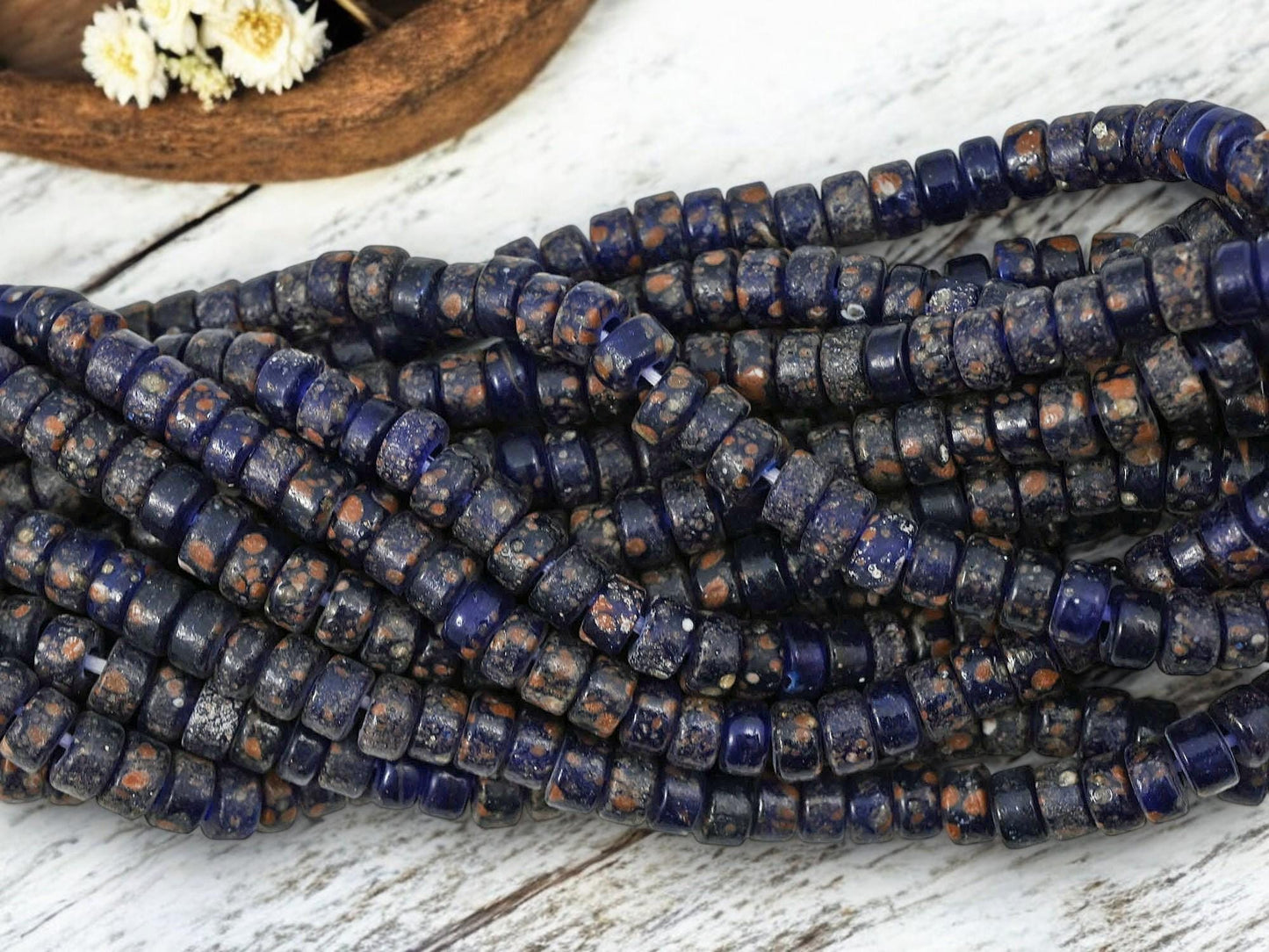 Recycled Glass Beads - Eco-Friendly Beads - Heishi Beads - Indonesian Beads - 7x4mm - 20" Strand - (3972)