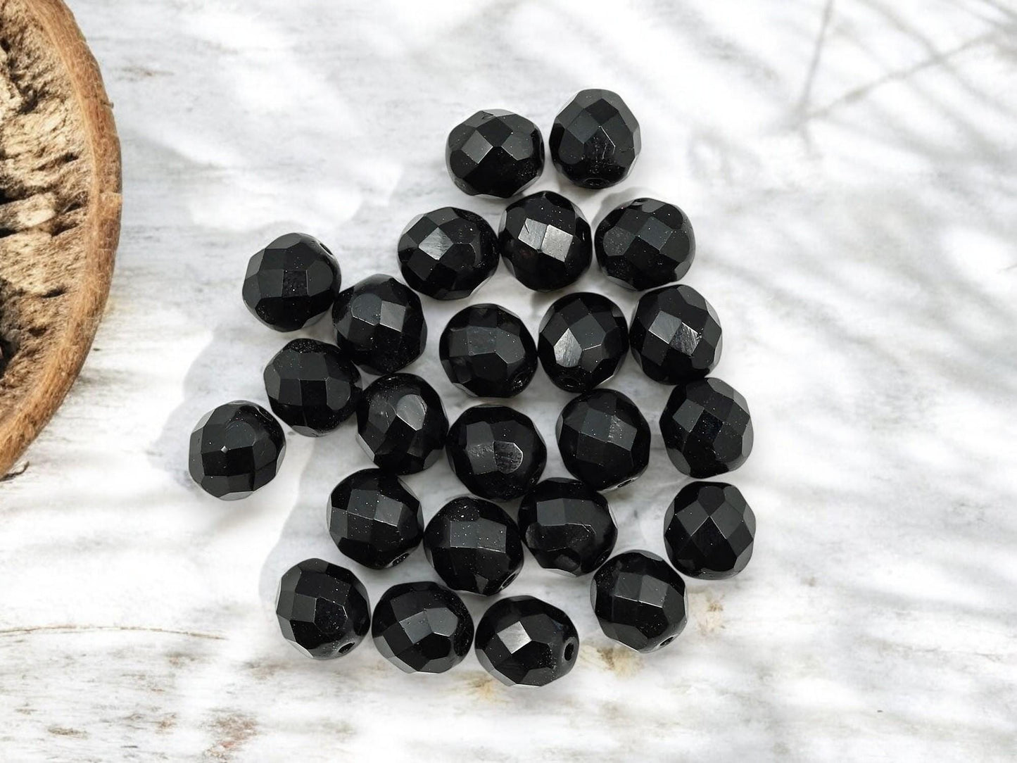 Czech Glass Beads - Fire Polished Beads - Jet Black Beads - Round Beads - 8mm Beads - 25pcs - (3356)
