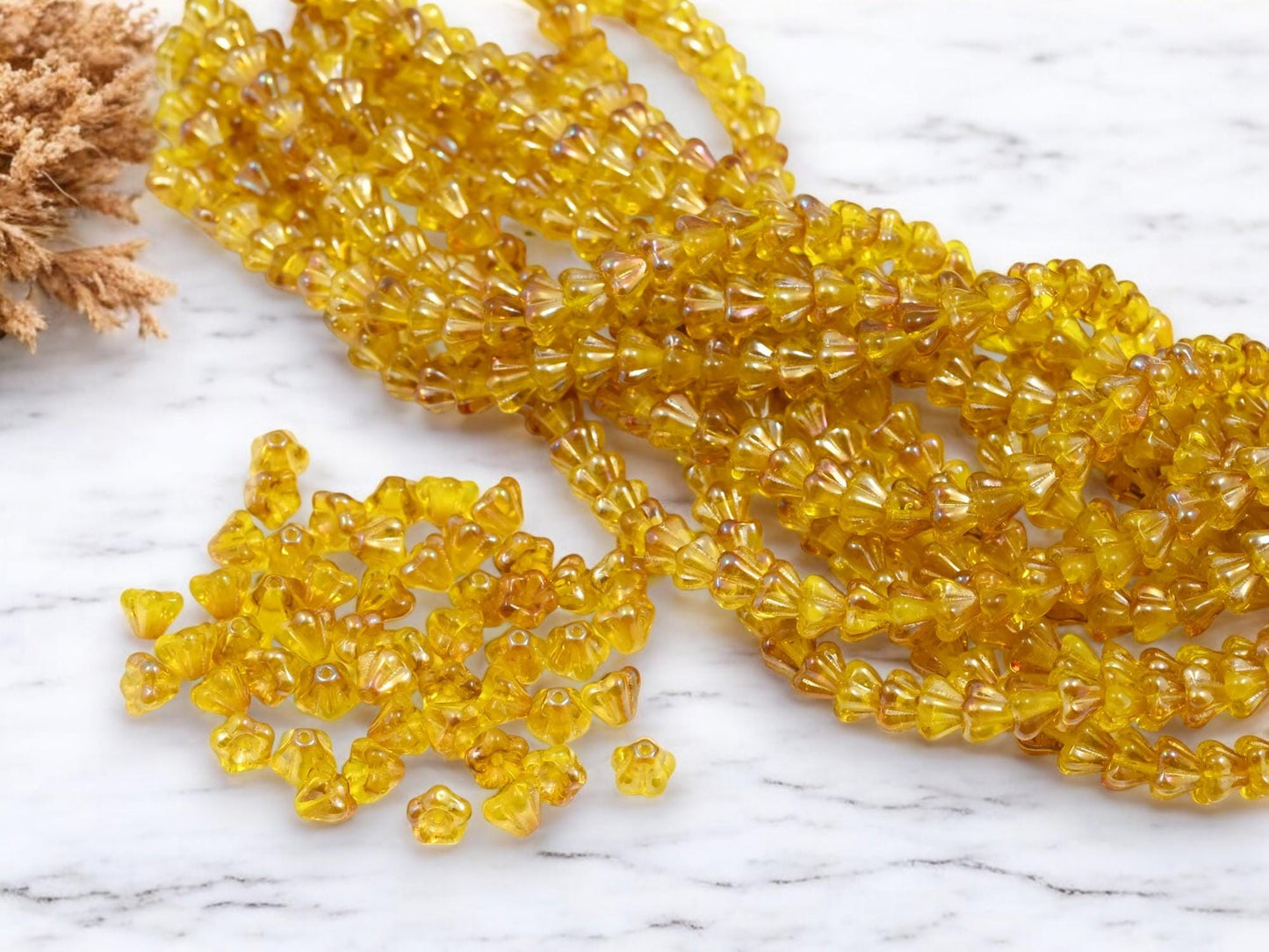 Bell Flower - Flower Beads - Czech Glass Beads - Picasso Beads - Czech Flower Beads - Small Flower Beads - 4x6mm - 50pcs - (B118)