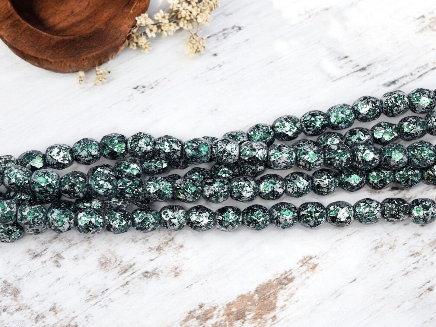 Czech Glass Beads - 6mm Beads - Fire Polished Beads - Speckled Beads - Round Beads - 25pcs - 6mm - (6177)