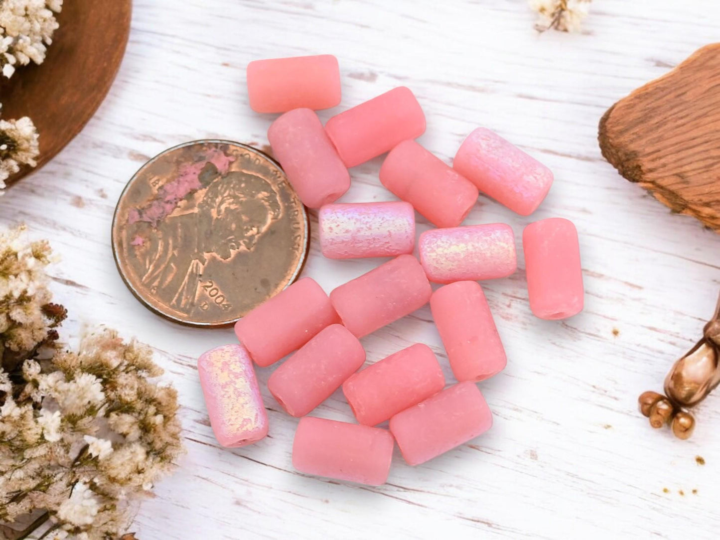 Czech Glass Beads - Etched Beads - Tube Beads - Picasso Beads - 9x5mm - 16pcs - (2536)