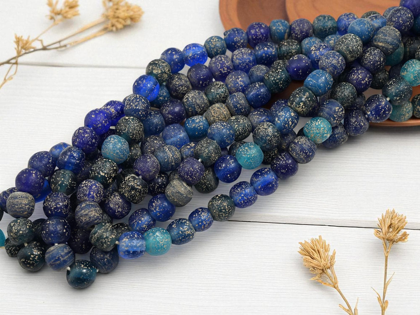 Recycled Glass Beads - Indonesian Glass Beads - Pompeii Beads - Java Beads - 24" Strand - (J44)