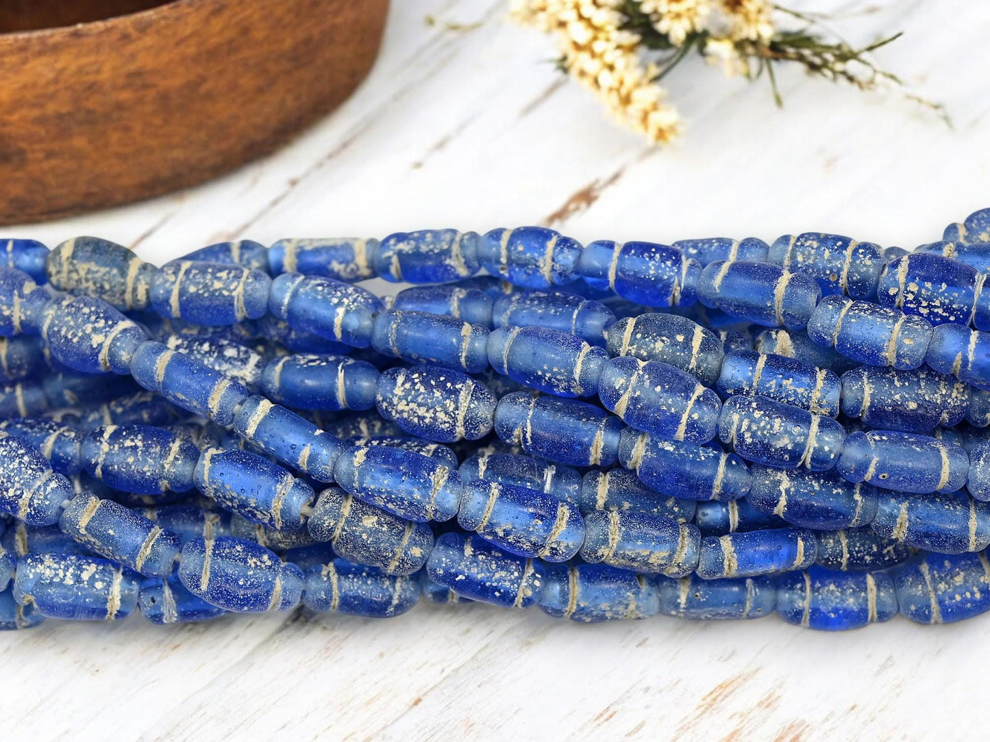 Recycled Glass Beads - Java Glass Beads - Indonesian Glass Beads - Approx 14x8mm - 18" Strand - (B316)