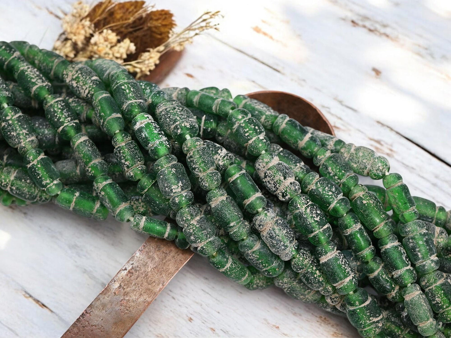 Indonesian Glass Beads - Recycled Glass Beads - Java Glass Beads - Approx 14x8mm - 18" Strand - (B336)