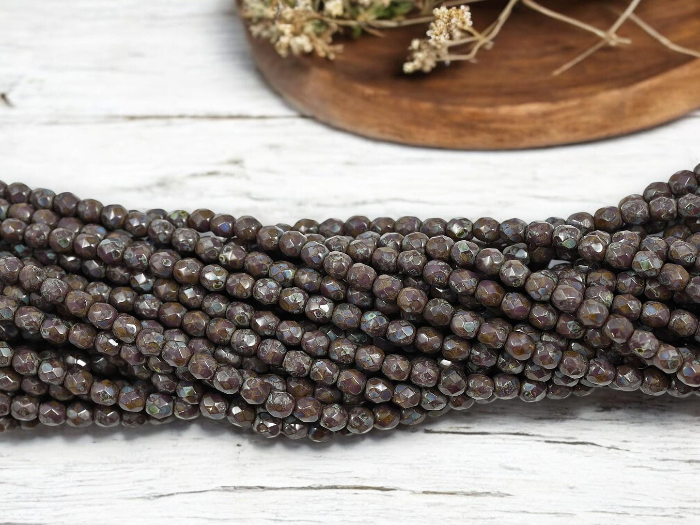 4mm Beads - Picasso Beads - Fire Polish Beads - Czech Glass Beads - Purple Beads - 50pcs - (B51)