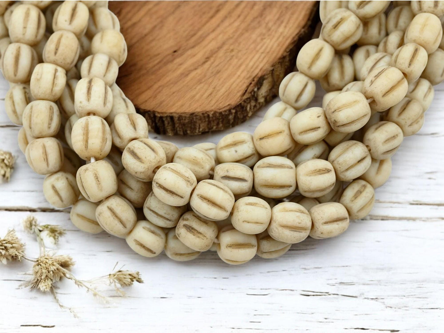 Recycled Glass Beads - Melon Beads - Java Beads - Indonesian Glass Beads - Pompeii Beads - 24" Strand - (J80)