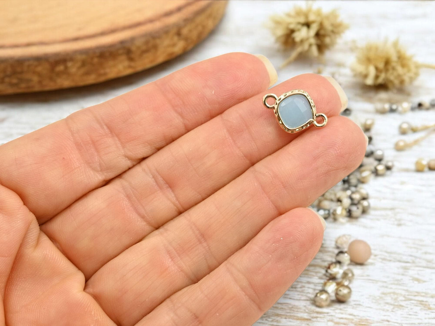 Connector Charms - Glass Connector Beads - Bezel ConnectorGold Charms - 10pc - 16x11mm