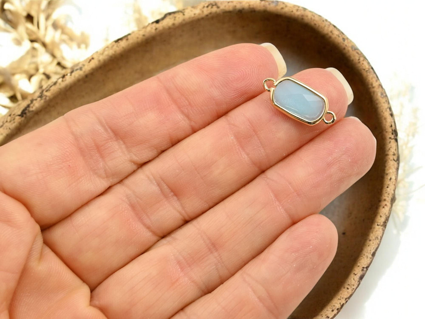 Connector Charms - Glass Connector Beads - Bezel Connectors - Gold Connectors - 10pc - 19x8mm