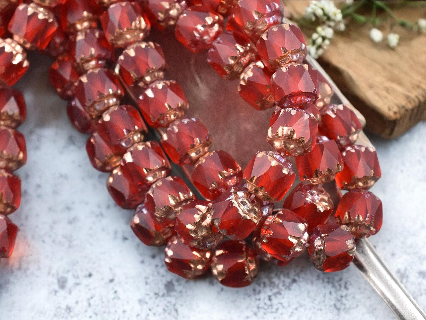 *20* 6mm Copper Washed Cardinal Red Fire Polished Cathedral Beads