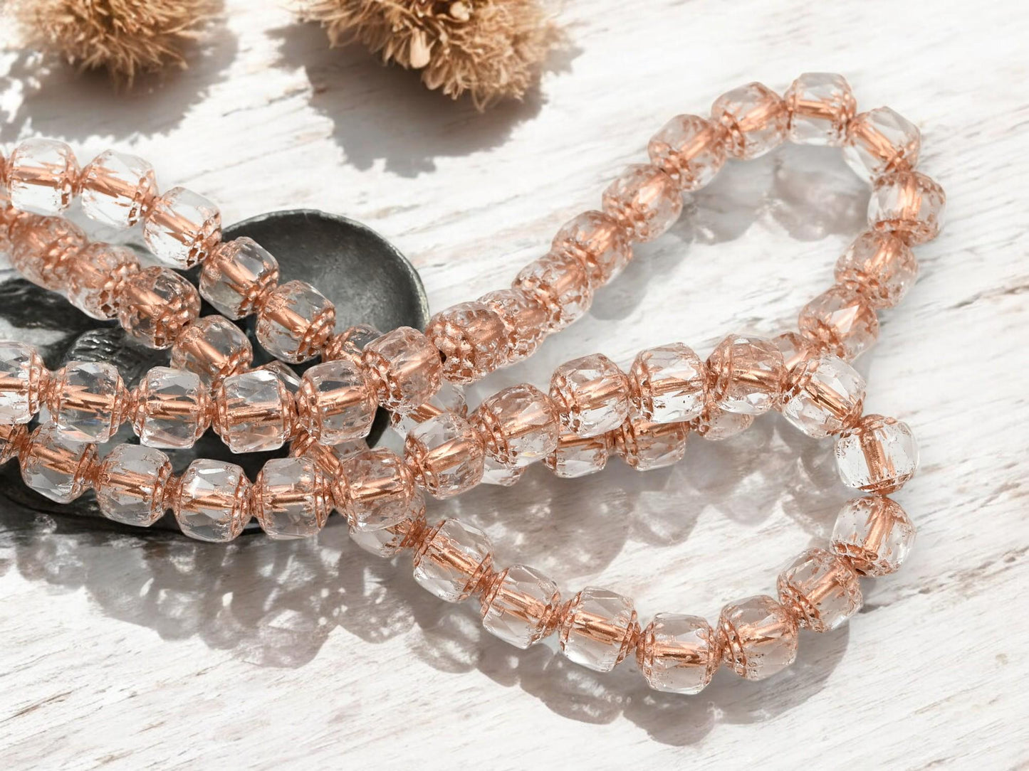 *20* 8mm Copper Washed Clear Fire Polished Cathedral Beads