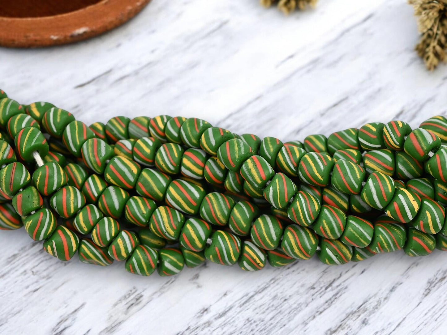 Indondesian Glass Beads - Recycled Glass Beads - Seed Beads - Java Glass Beads - Striped Seed Beads - 6-8mm - 24" Strand - (2651)