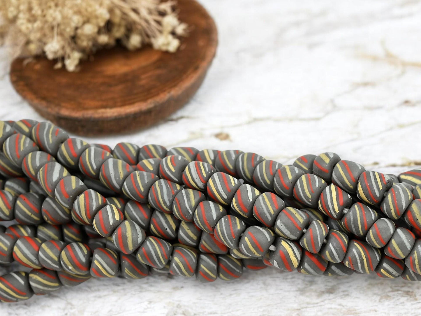 Recycled Glass Beads - Indondesian Glass Beads - Seed Beads - Java Glass Beads - Striped Seed Beads - 6-8mm - 24" Strand - (B518)