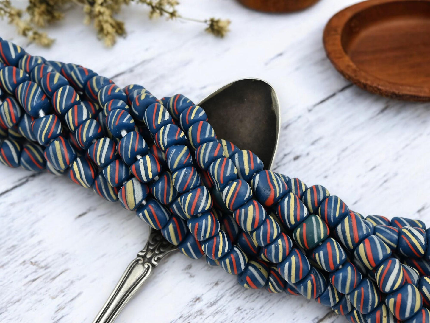 Indondesian Glass Beads - Seed Beads - Recycled Glass Beads - Java Glass Beads - Striped Seed Beads - 6-8mm - 24" Strand - (2777)