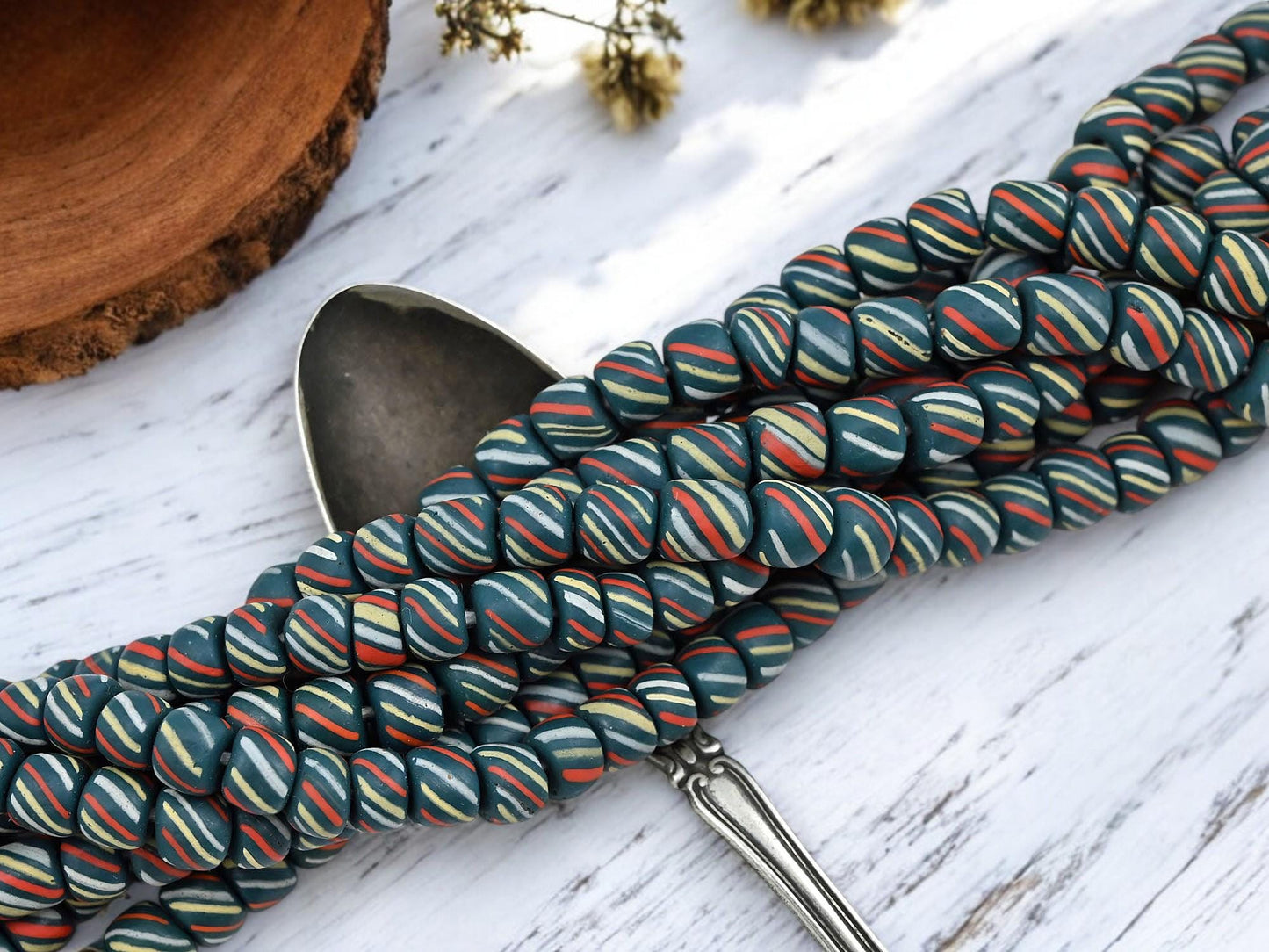 Indondesian Glass Beads - Seed Beads - Java Glass Beads - Striped Seed Beads - 6-8mm - 24" Strand - (1286)