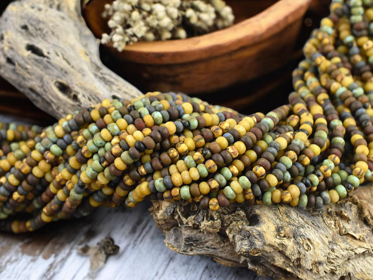 7/0 Aged Matte Caribbean Blue Picasso Czech Glass Seed Bead Mix (21" Strand)