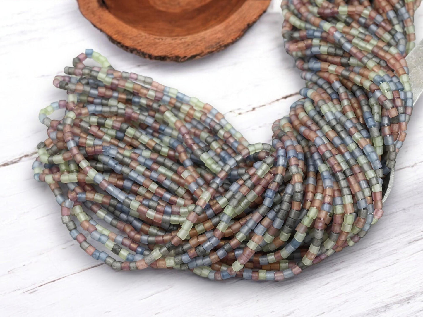 Bugle Beads - Aged Picasso Beads - Tube Beads - Czech Glass Beads - Seed Beads - 3mm - 20" Strand - (6149)