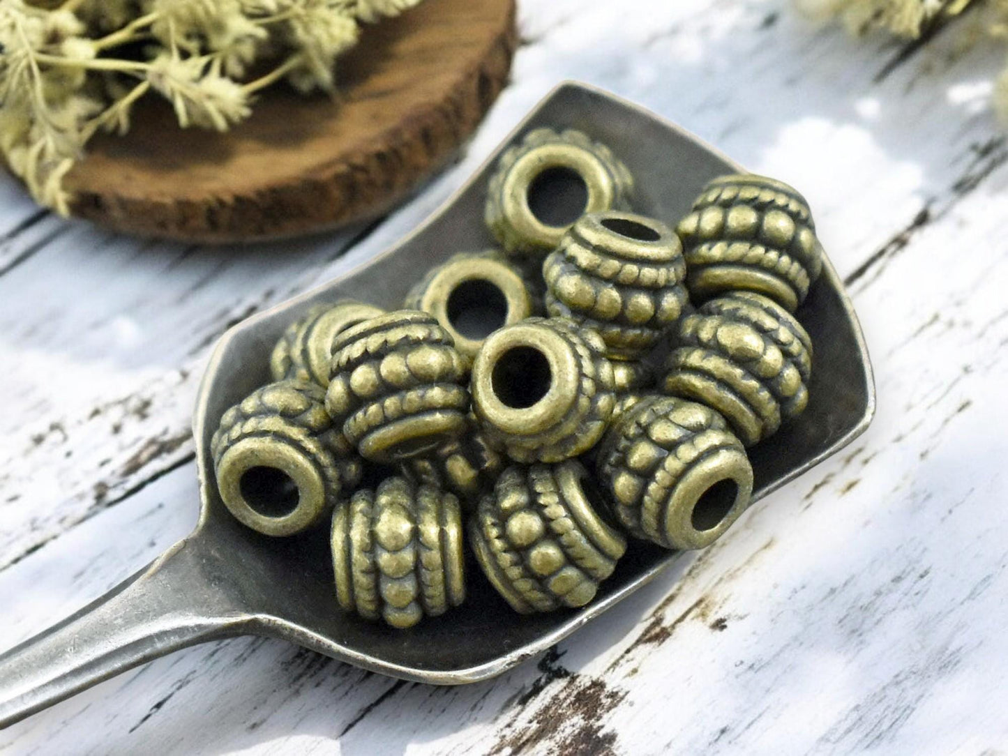 *50* 8x6mm Antique Bronze Large Hole Drum Beads